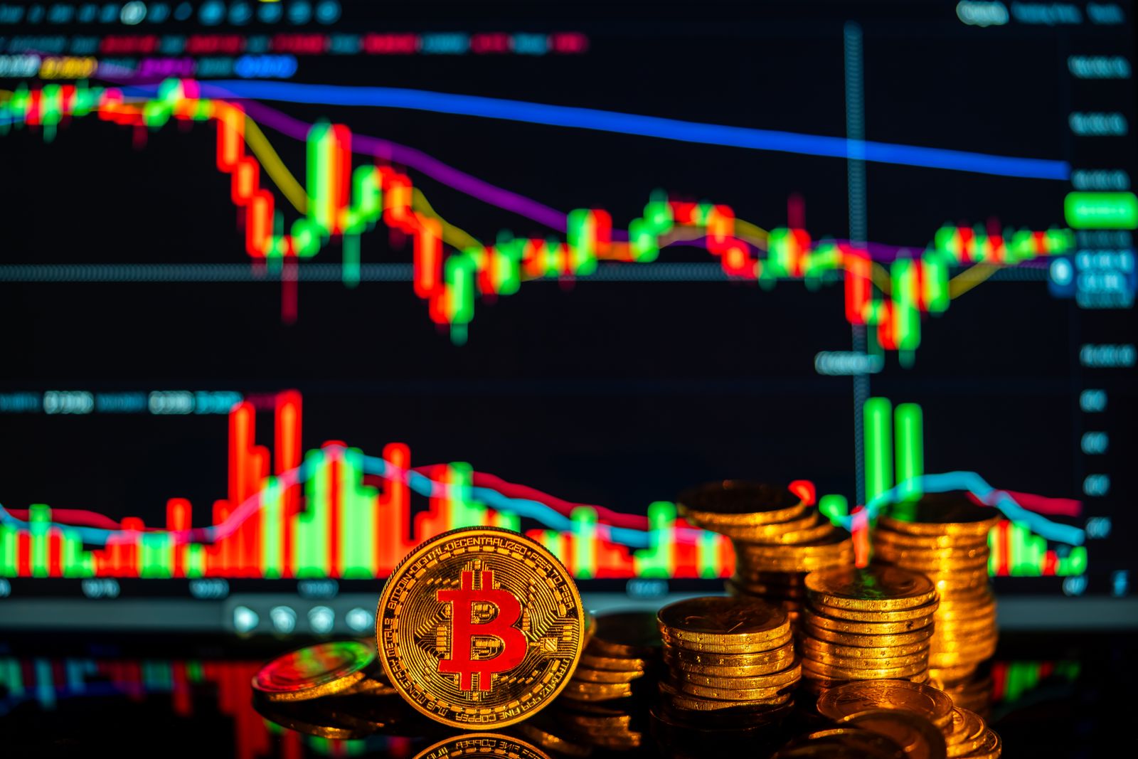Golden Bitcoin coins beside a rising financial growth chart, capturing the $80K reclaim fueled by Treasury buybacks and $6B in ETF inflows